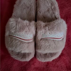 Balenciaga Plush Slippers in Soft Pink